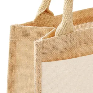 Medium jute and cotton tote bag with pockets Westford Mill image-2