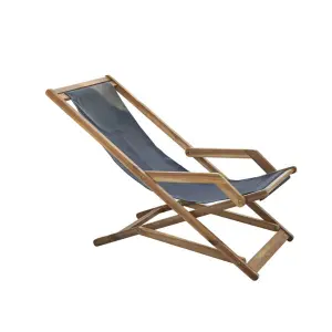 Chaise longue en acacia massif et textilène Wilsa Garden Sea