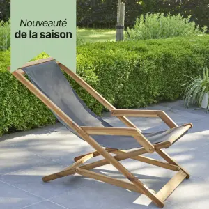 Chaise longue en acacia massif et textilène Wilsa Garden Sea image-1