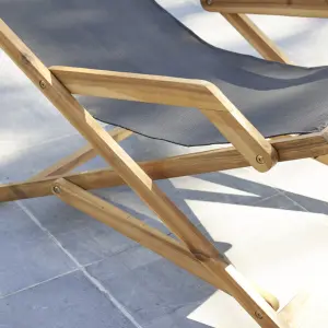 Chaise longue en acacia massif et textilène Wilsa Garden Sea image-2