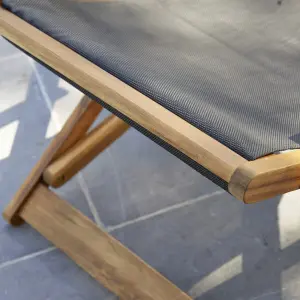 Chaise longue en acacia massif et textilène Wilsa Garden Sea image-3