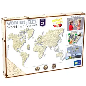 49 brikke træ puslespil verden kort Wooden City Mecanisme 3D image-2