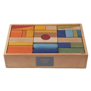 XL Rainbow Building Blocks Set Wooden Story (x63) image-1