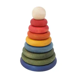 Pyramid Stapelspel Rund Regnbåge Wooden Story Montessori image-0