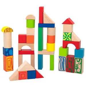 Set of 50 wooden cube building blocks Woomax image-1