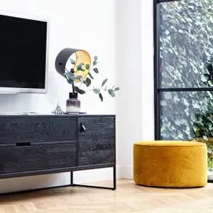 Στρογγυλός βελούδινος πουφ χαμηλός Woood Sara image-1