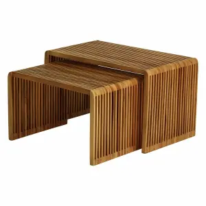 Reclaimed teak nesting coffee tables Zago Slat 70 cm (x2) image-1