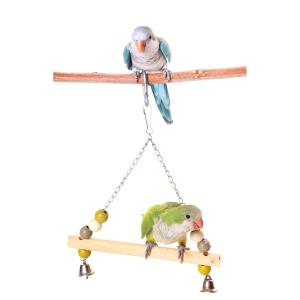 Wooden bird swing with metal chain image-1