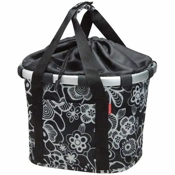 Panier avant Klickfix Reisenthel 35x28x26 noir/fleurs blanches