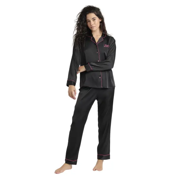 Pyjama ouvert manches longues en satin femme Barbie Vintage