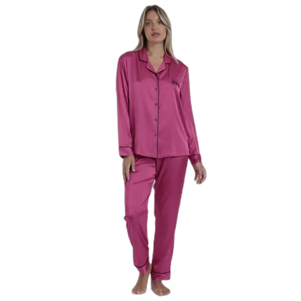 Pyjama ouvert manches longues en satin femme Barbie Vintage