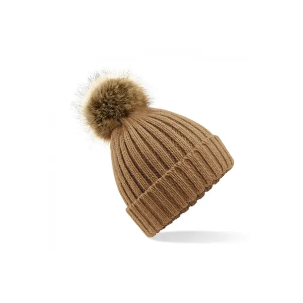 Bonnet pom pom fausse fourure épais femme Beechfield