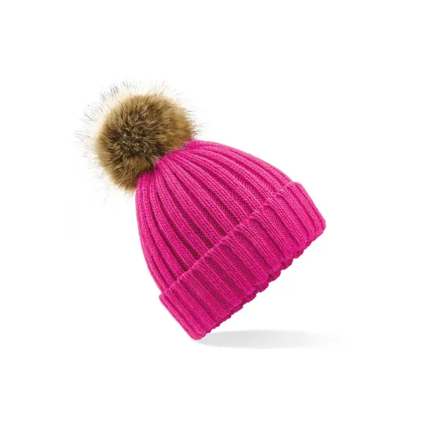Bonnet pom pom fausse fourure épais femme Beechfield