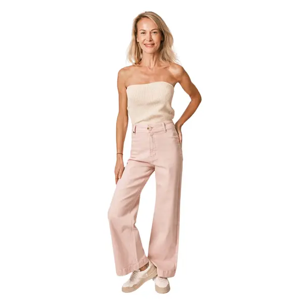 Jeans évasé rose taille haute en coton stretch femme F.A.M. Paris Fauve