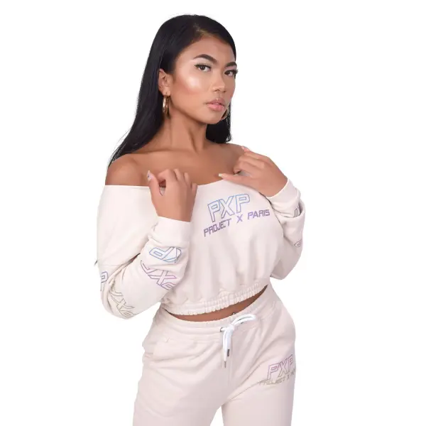 Sweatshirt court avec large décolleté logo irisée femme Project X Paris