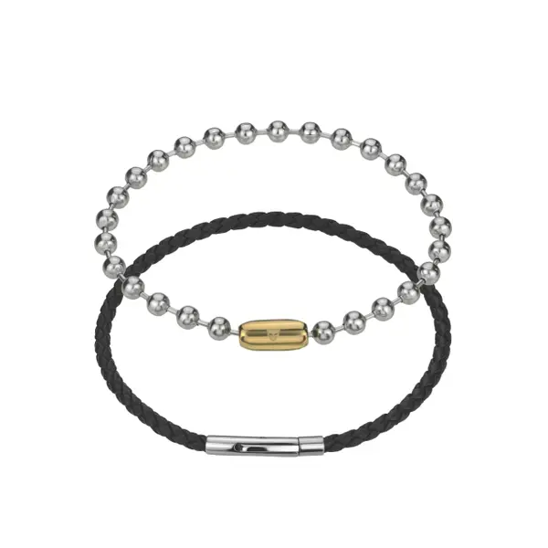 Bracelet cuir véritable/acier inoxydable Marc Lauder