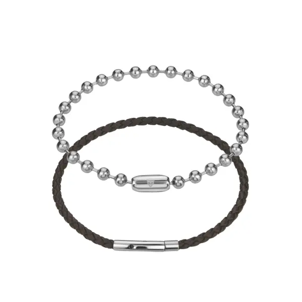 Bracelet cuir véritable/acier inoxydable Marc Lauder