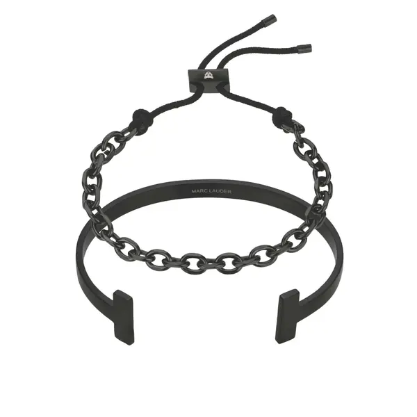 Bracelet cuir véritable/acier inoxydable Marc Lauder