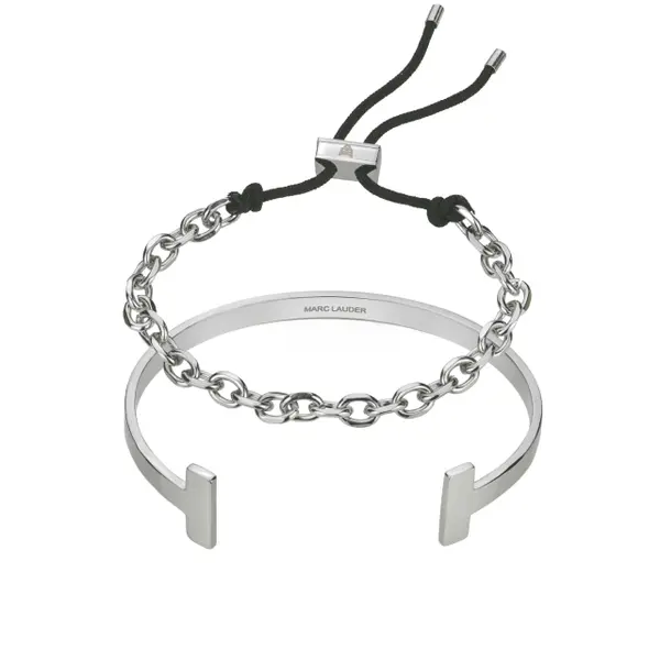 Bracelet cuir véritable/acier inoxydable Marc Lauder