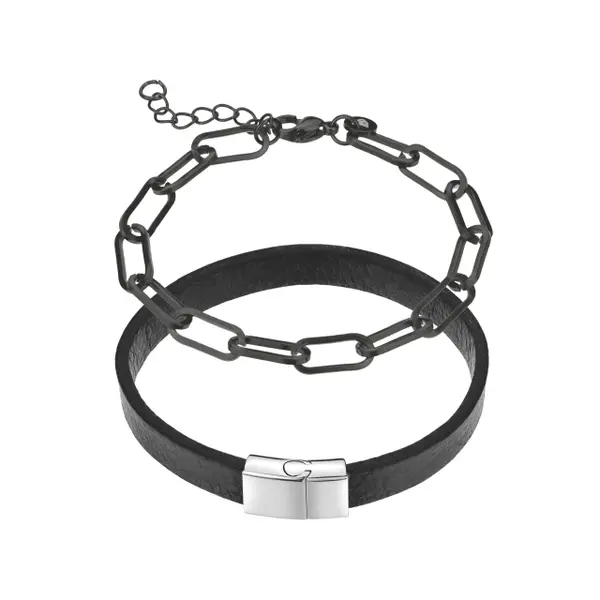 Bracelet cuir véritable/acier inoxydable Marc Lauder