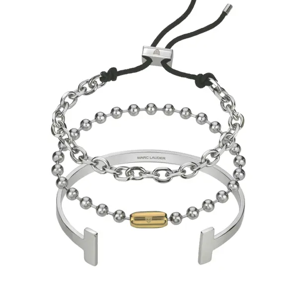Bracelet cuir véritable/acier inoxydable Marc Lauder