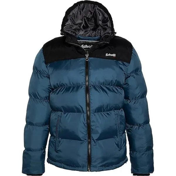 Doudoune à capuche empiècements + broderie Schott