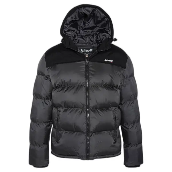 Doudoune capuche empiècements + broderie femme Schott