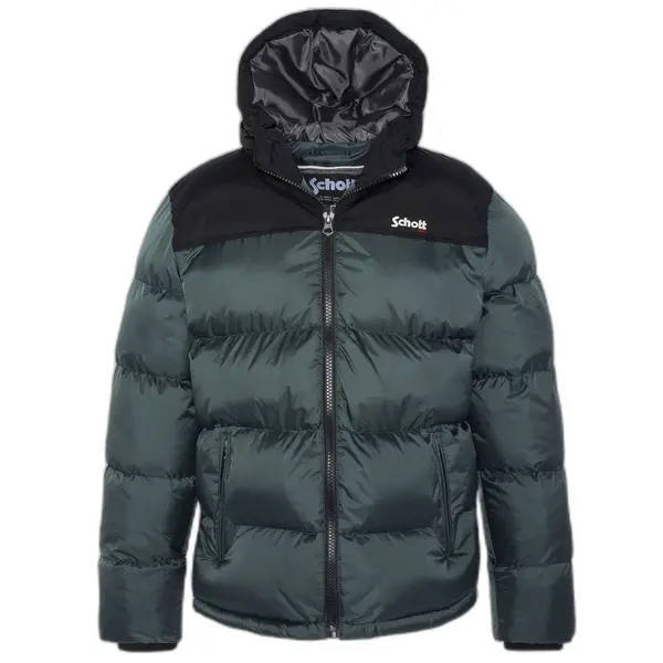 Doudoune capuche empiècements + broderie femme Schott