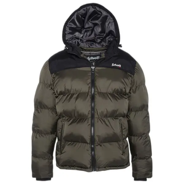 Doudoune capuche empiècements + broderie femme Schott