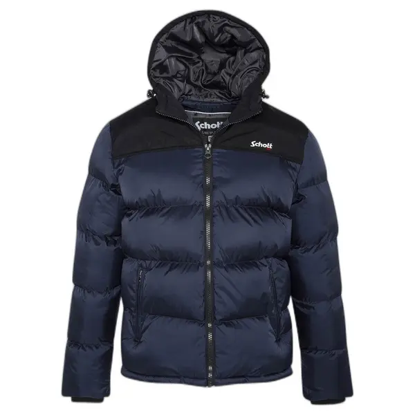 Doudoune capuche empiècements + broderie femme Schott