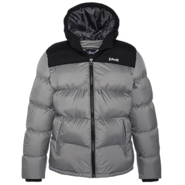 Doudoune capuche empiècements + broderie femme Schott