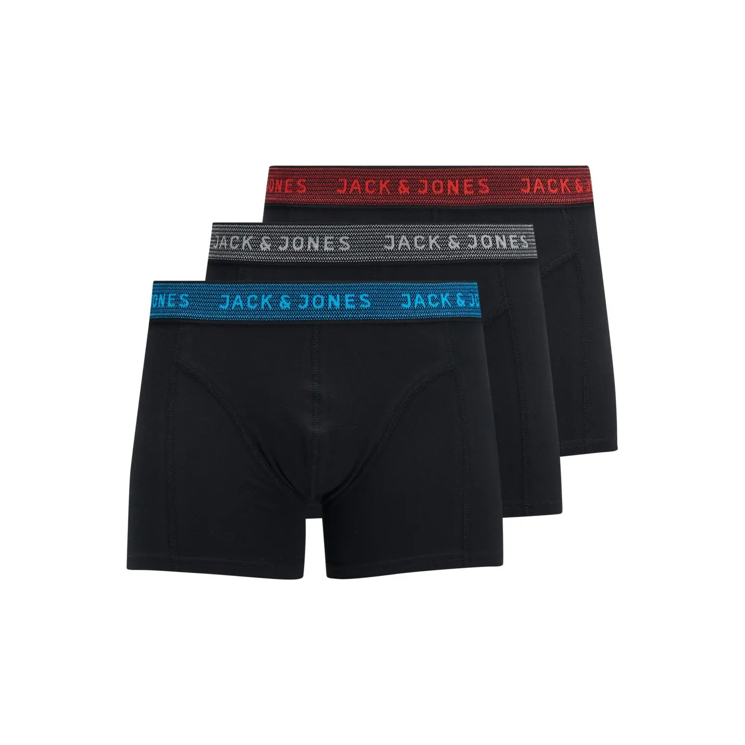 Jack & Jones Men's Grey (1X Asphalt / 1X Hawaiian Ocean / 1X Fire Red) 3 Pack Plain Boxer Shorts | Stretch Fit, Plain, Short Sleeves, Casual, At Max. Wash At 40°C - Image 2