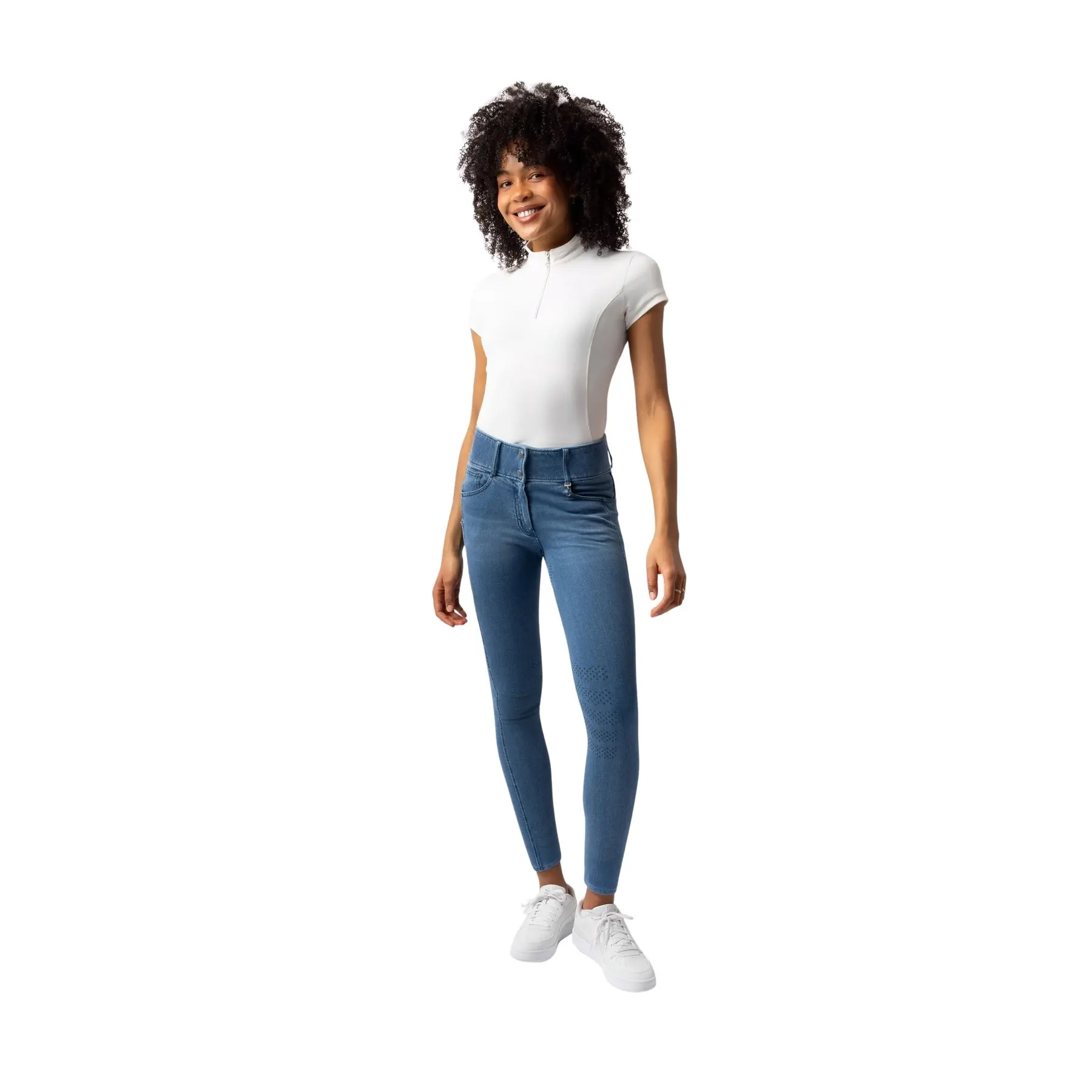 Damen Vollgrip-Denim-Reithose Horze Carolyn