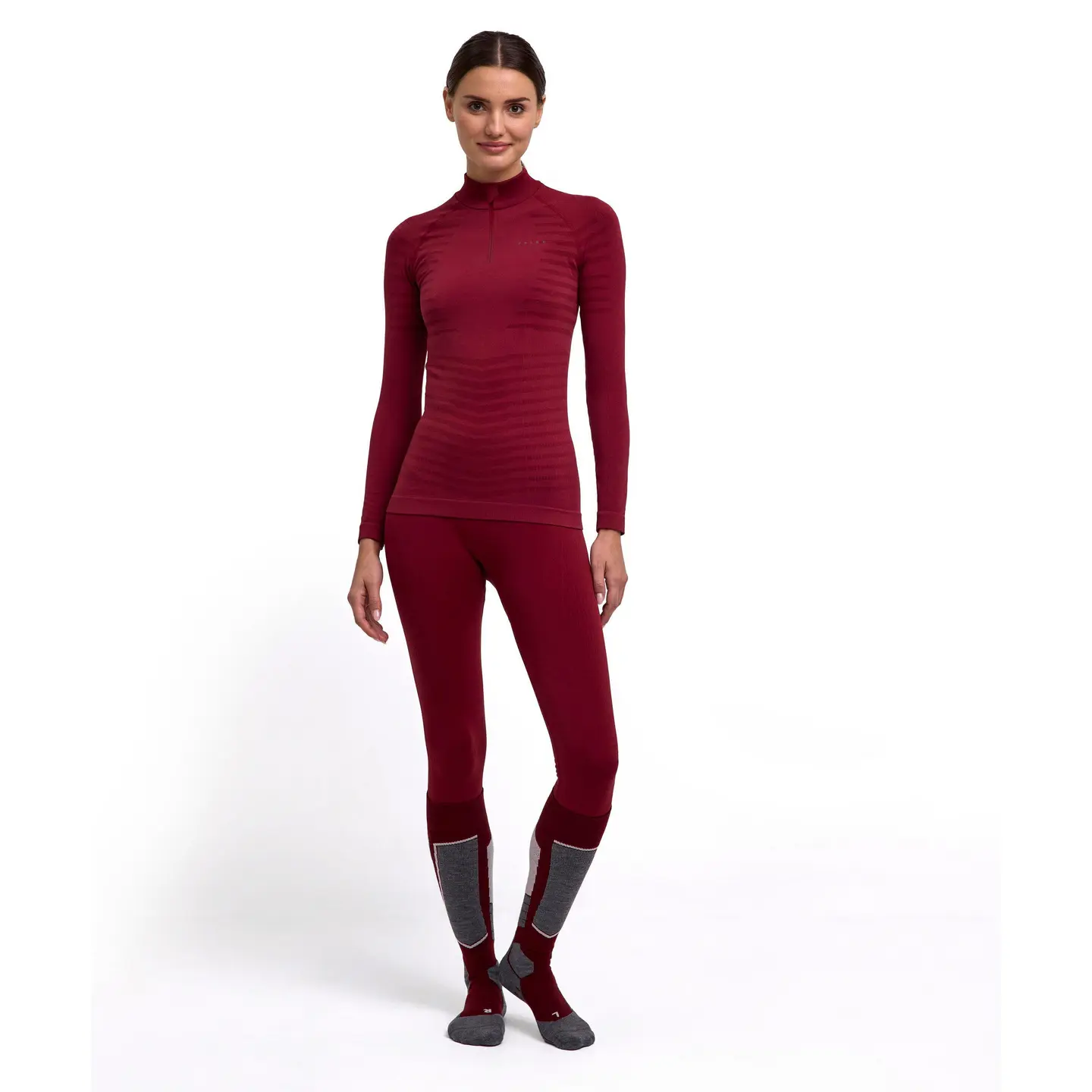 T-shirt a maniche lunghe con collo zip donna Falke Maximum Warm