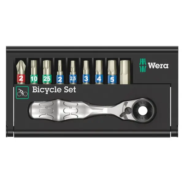 Etui mit Bits, Edelstahl und Mini-Fahrradknarre Wera