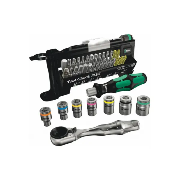 Etui mit Bits/Schlüsseln und Mini-Ratsche Wera Tool-Check PLUS