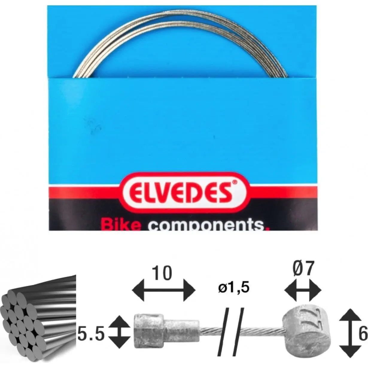 Bremszug 1x19 Edelstahldraht ø1,5mm V-Kopf ø5,5x10 und T-Nippel Elvedes
