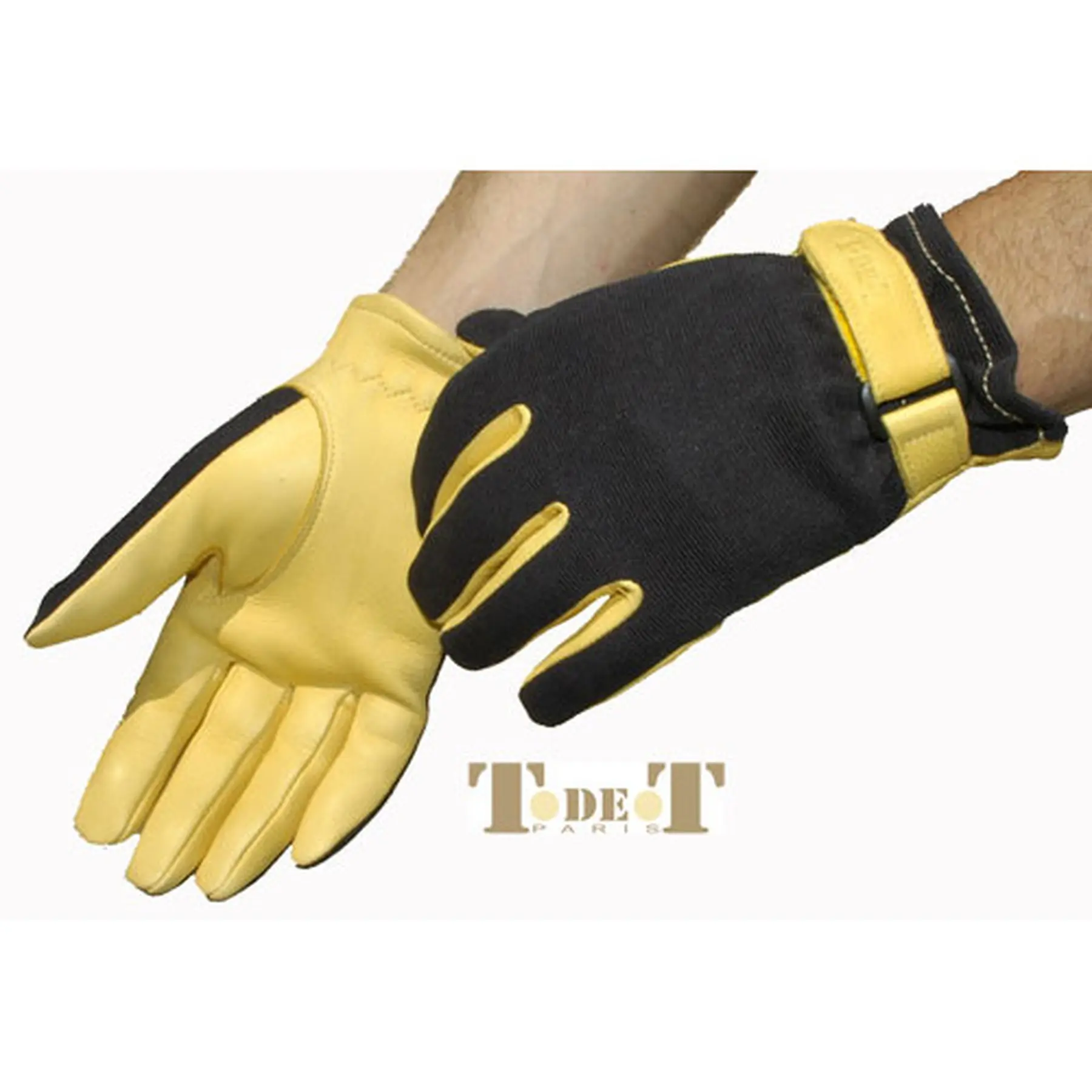 Leather and mesh riding gloves T de T
