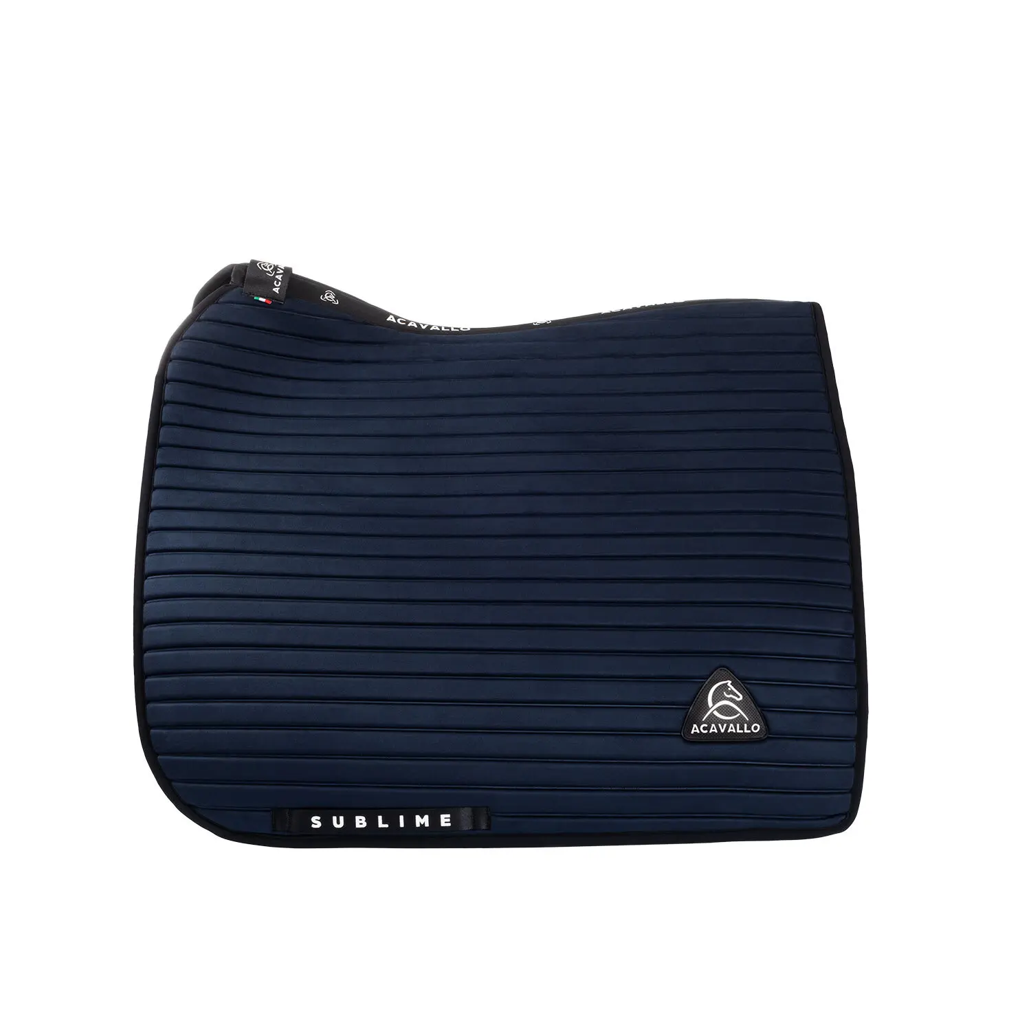 Tapis de selle pour cheval de dressage en daim rayé avec coin arrière carré Acavallo