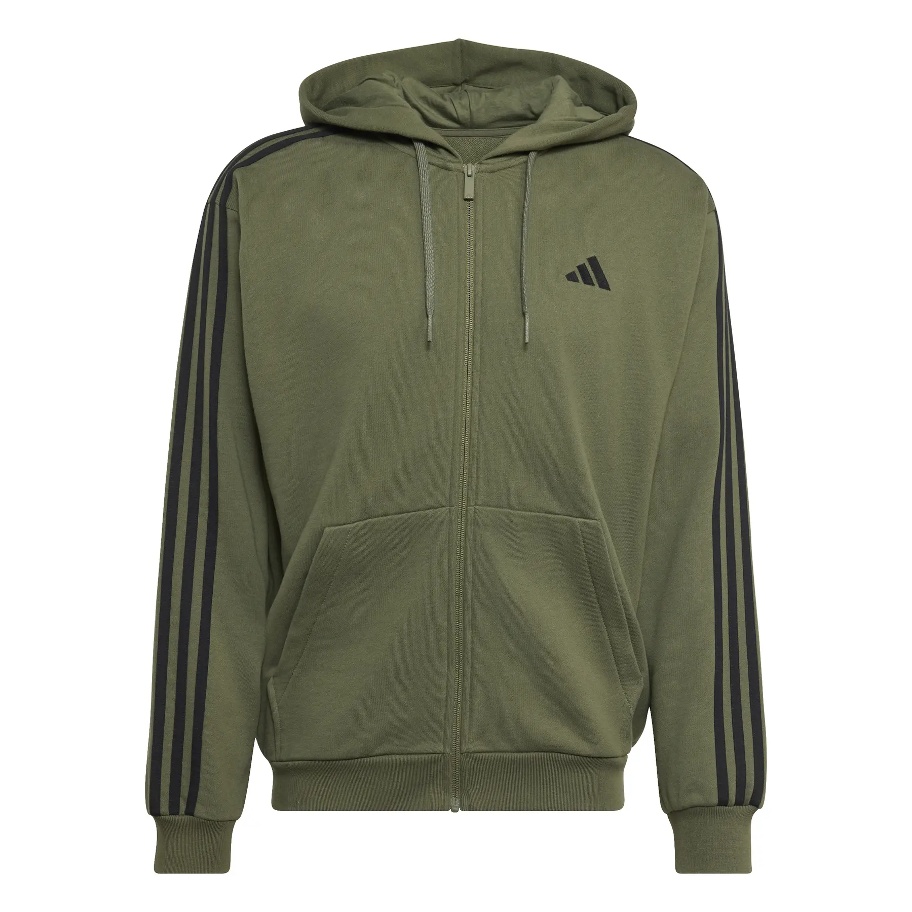 Adidas Homme Vert Sweatshirt À Capuche Zippé Essentials 3-Stripes