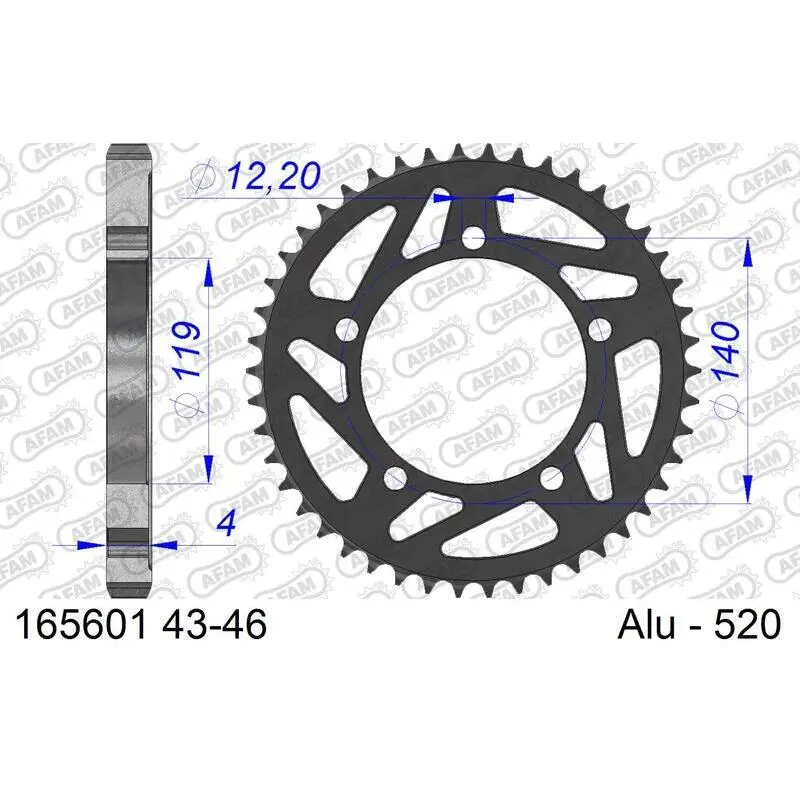 Alu-Motorradritzel hinten Afam 520 46 dents