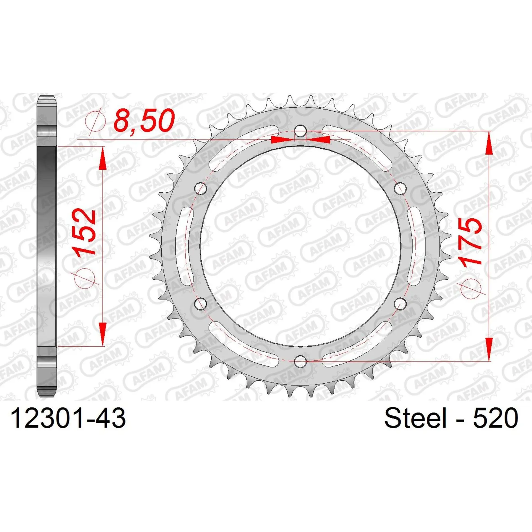 Ritzel aus Stahl Afam 520 43 dents