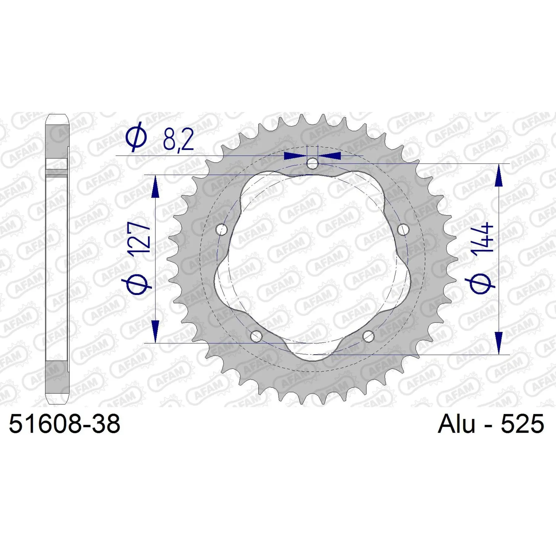 Alu-Motorradritzel hinten Afam 525 38 dents