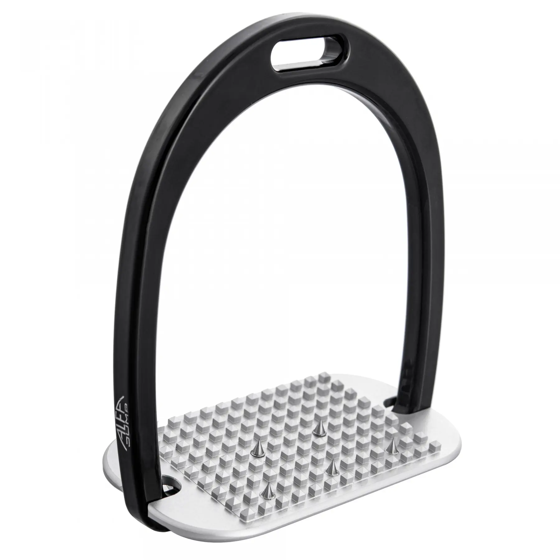 Classic aluminium riding stirrups with inclined footbed and stainless steel spikes for children Alfa Jump