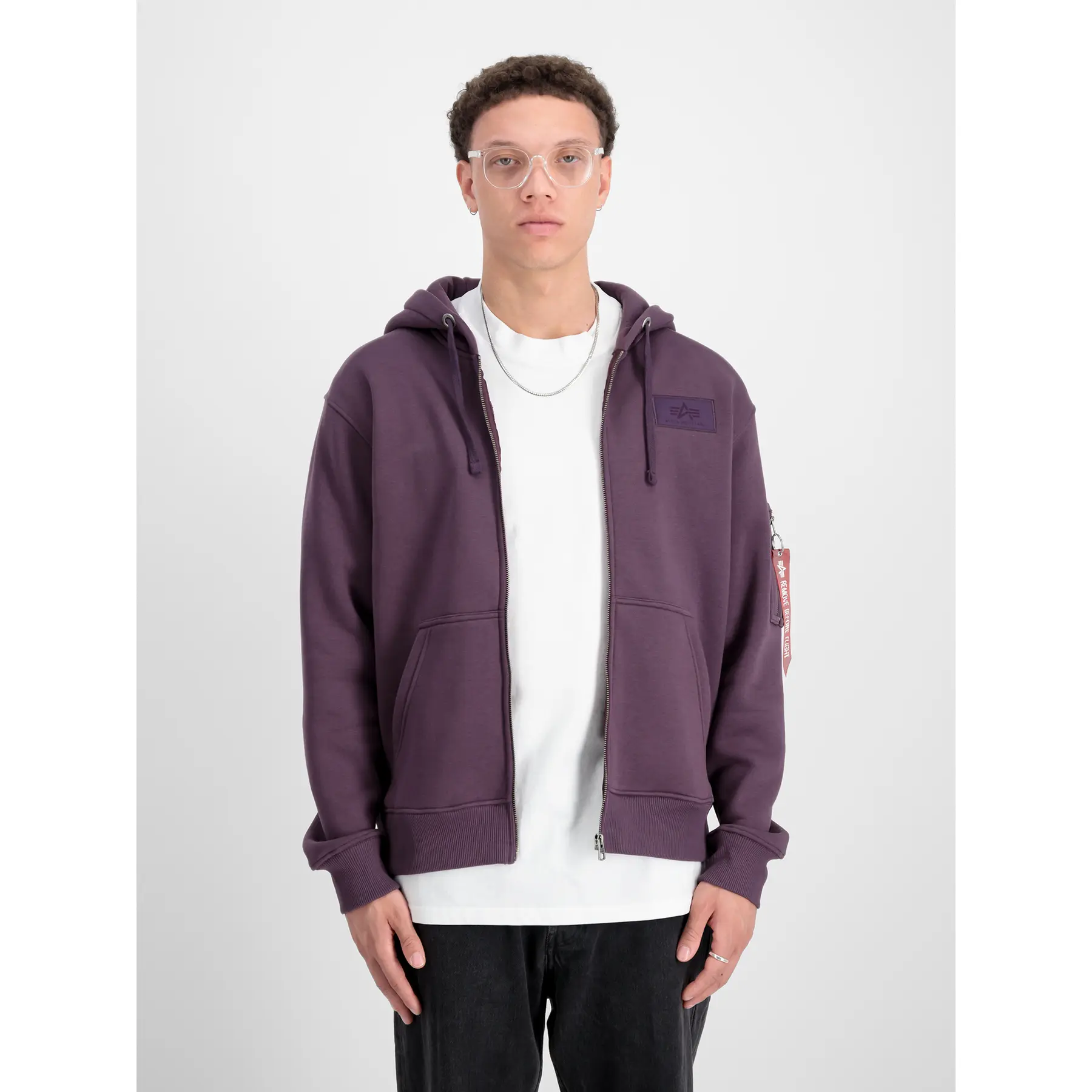 Felpa con zip e stampa sul retro Alpha Industries