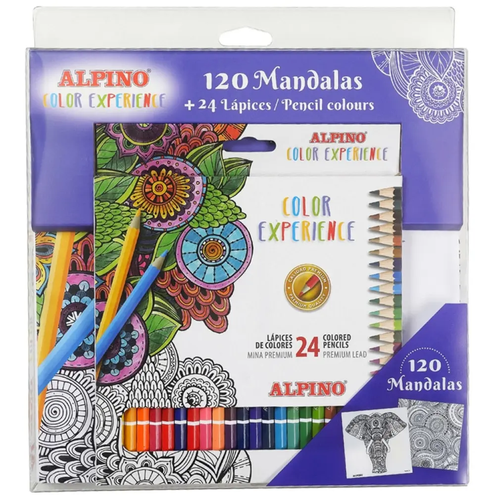 Set di 24 matite colorate con 120 libri Alpino Mandalas