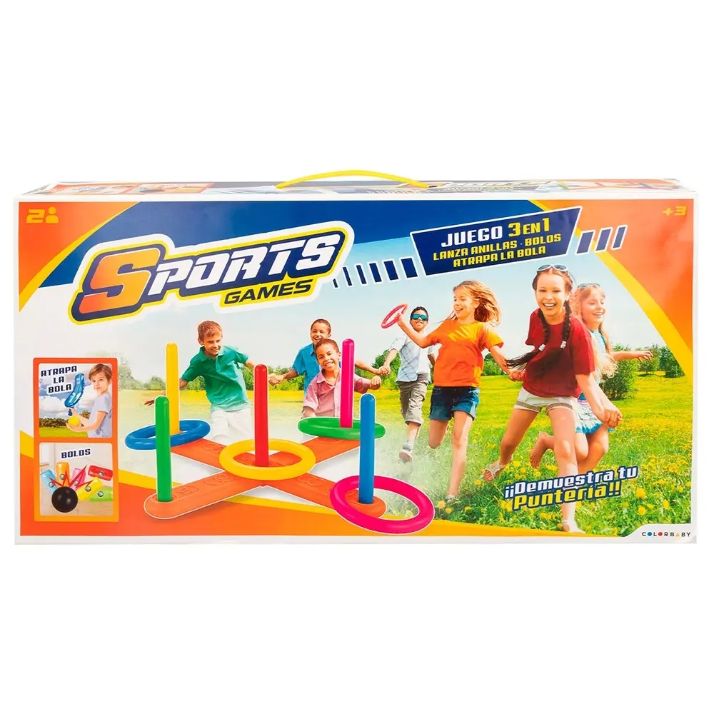 Ensemble de 3 jeux multisports d´extérieur : anneaux, bowling, attrape-balle Alpino
