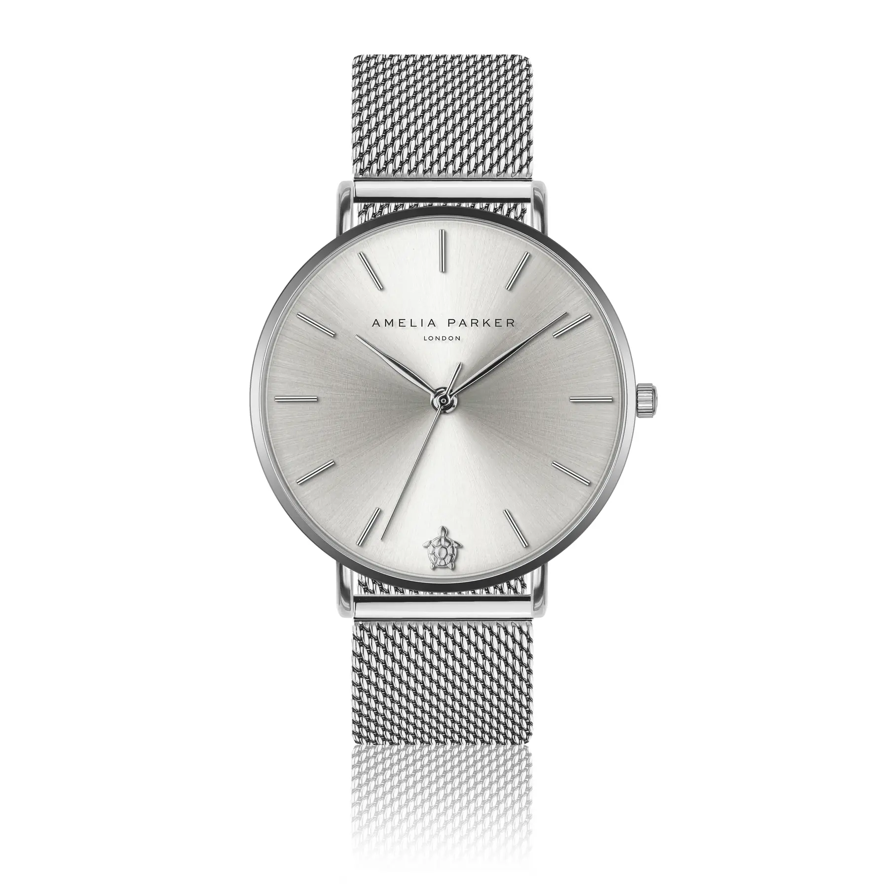 Amelia Parker Women's Silver Watch Capsule Grey Mesh Mesh