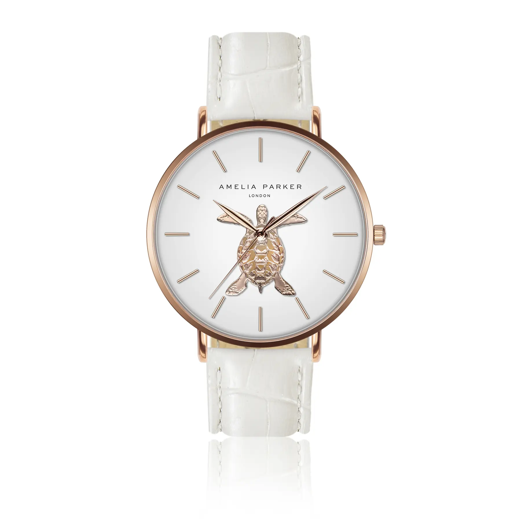 Amelia Parker Golden Leather Watch Woman Rose Turtle White