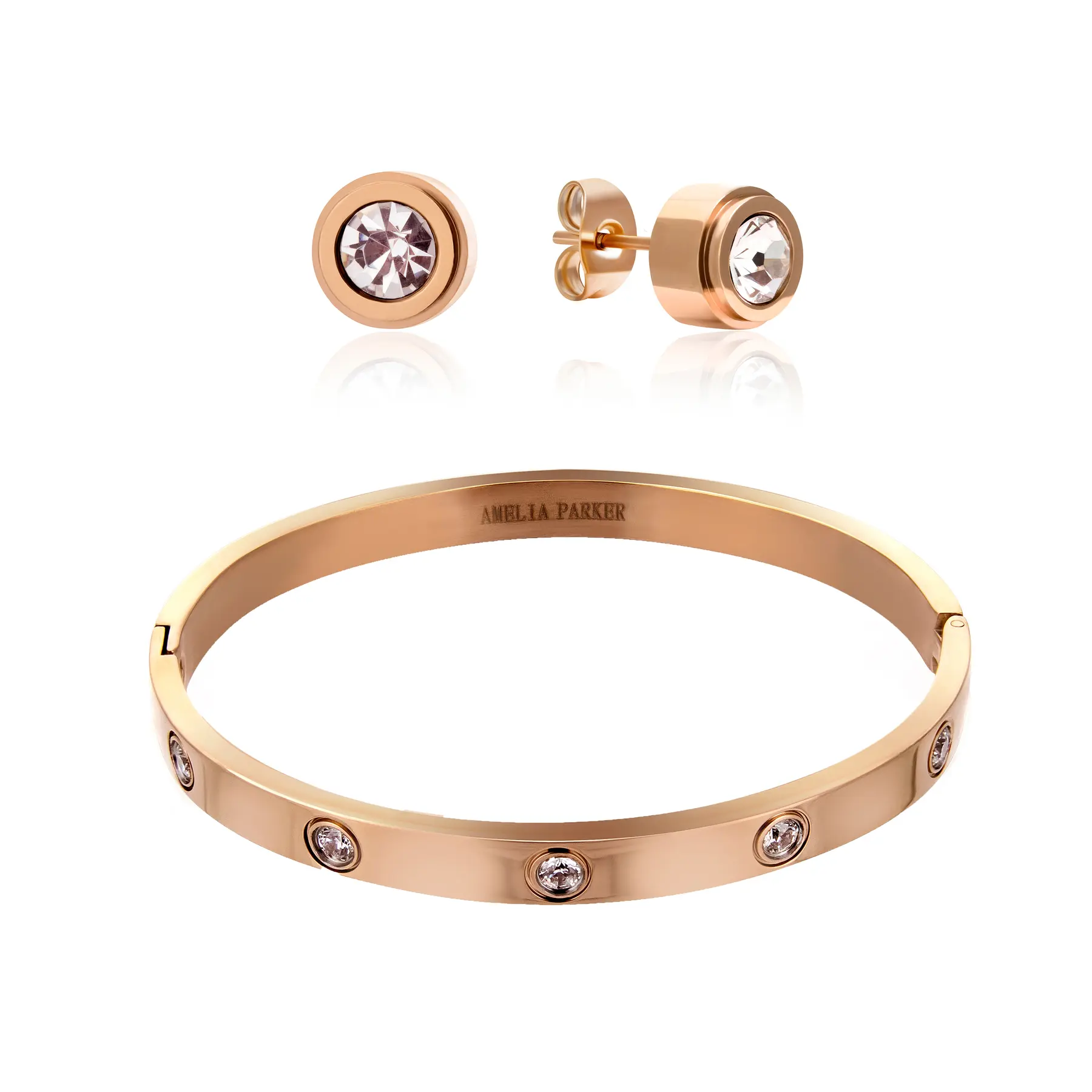 Amelia Parker Women's Golden Bracelet And Earrings Set Sparkle